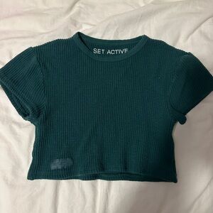 Set Active Waffle Knit Crop Short Sleeve S